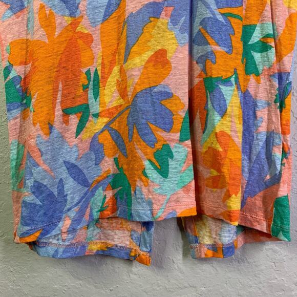 JOIE‎ Multi-Color Tropical Print Linen Cap Sleeve Back Button Down Top Size Med - Picture 6 of 11